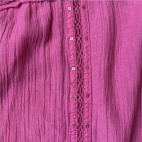 FREE PEOPLE Summer Stars Crochet Trim Boho Purple Pink Fuchsia Blouse Shirt M - Picture 14 of 15